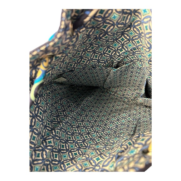 Vera Bradley Mod Blue Floral 100% Quilted Cotton Drawstring Backpack Bag Large - Picture 5 of 9